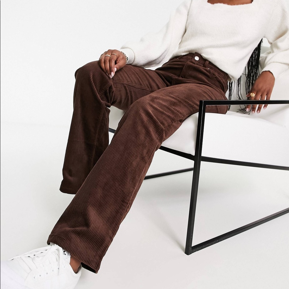 Monki flared leg corduroy pants in brown